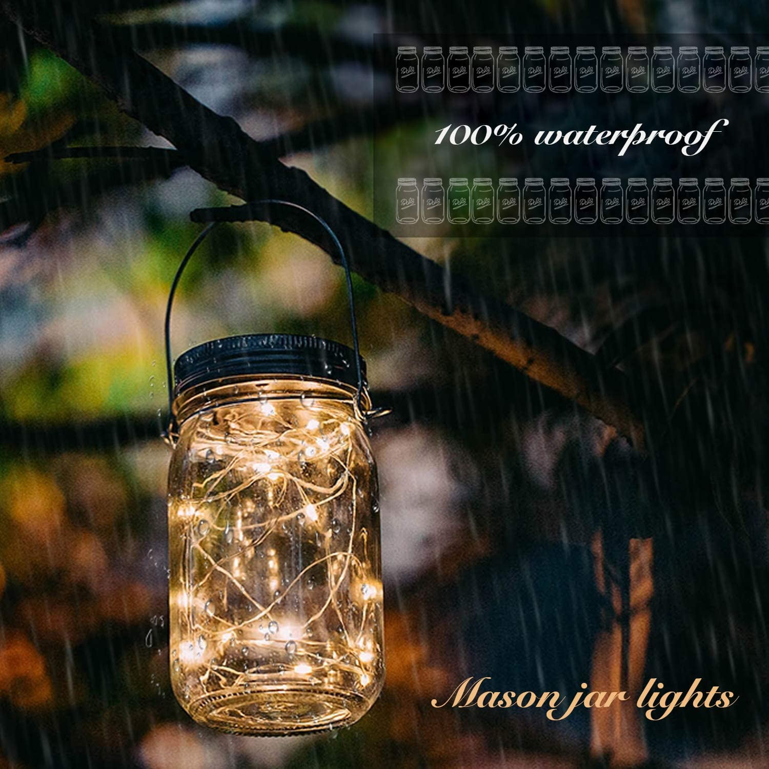 6 Pack Solar Mason Jar Lids String Lights With 6 Hangers, 20 LED Fairy Lights Outdoor For Xmas Party Patio Garden Yard Lawn Wedding Decor Solar Fairy Lanterns Table Lamps, Warm White (No Jars)