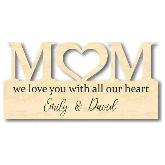 Wood Love Mother's Day Gift Customizable Cutout Finished or Unfinished up to 48" Wide - Home Decor DIY 48" (1/4" thick) / Unfinished / 3"