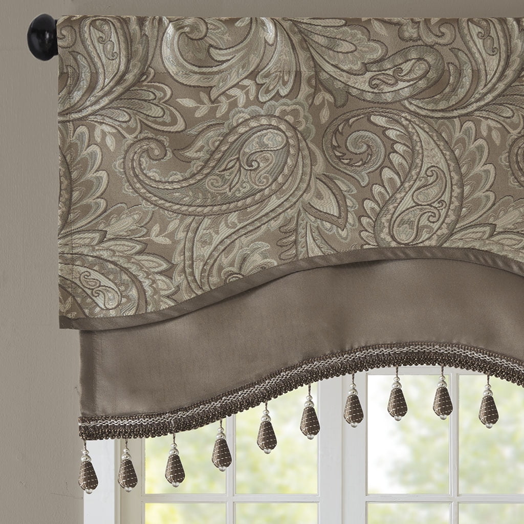 Gracie Mills Thornton Paisley Jacquard Window Valance with Beads trimming - GRACE-11010