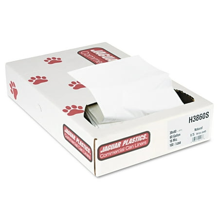 Jaguar Plastics Super Extra-Heavy Natural Liners, 60 gal, 100 ct