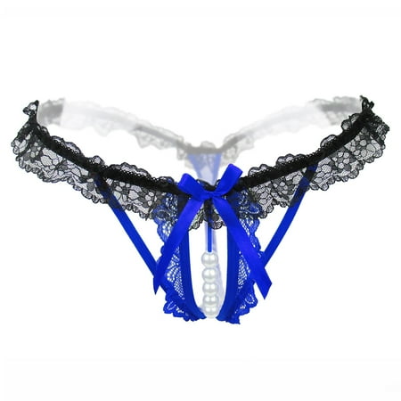 Women s Sexy Panties  Lace Thong  With Pearl Ball Hollow Sexy Transparent Stretch T Panties
