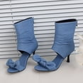 thumbnail image 2 of SACFOF Women's Peep Toe Stiletto Denim Sandals Summer Booties Lace Up Thin Heels Back Zip Tassel Pumps, 2 of 6