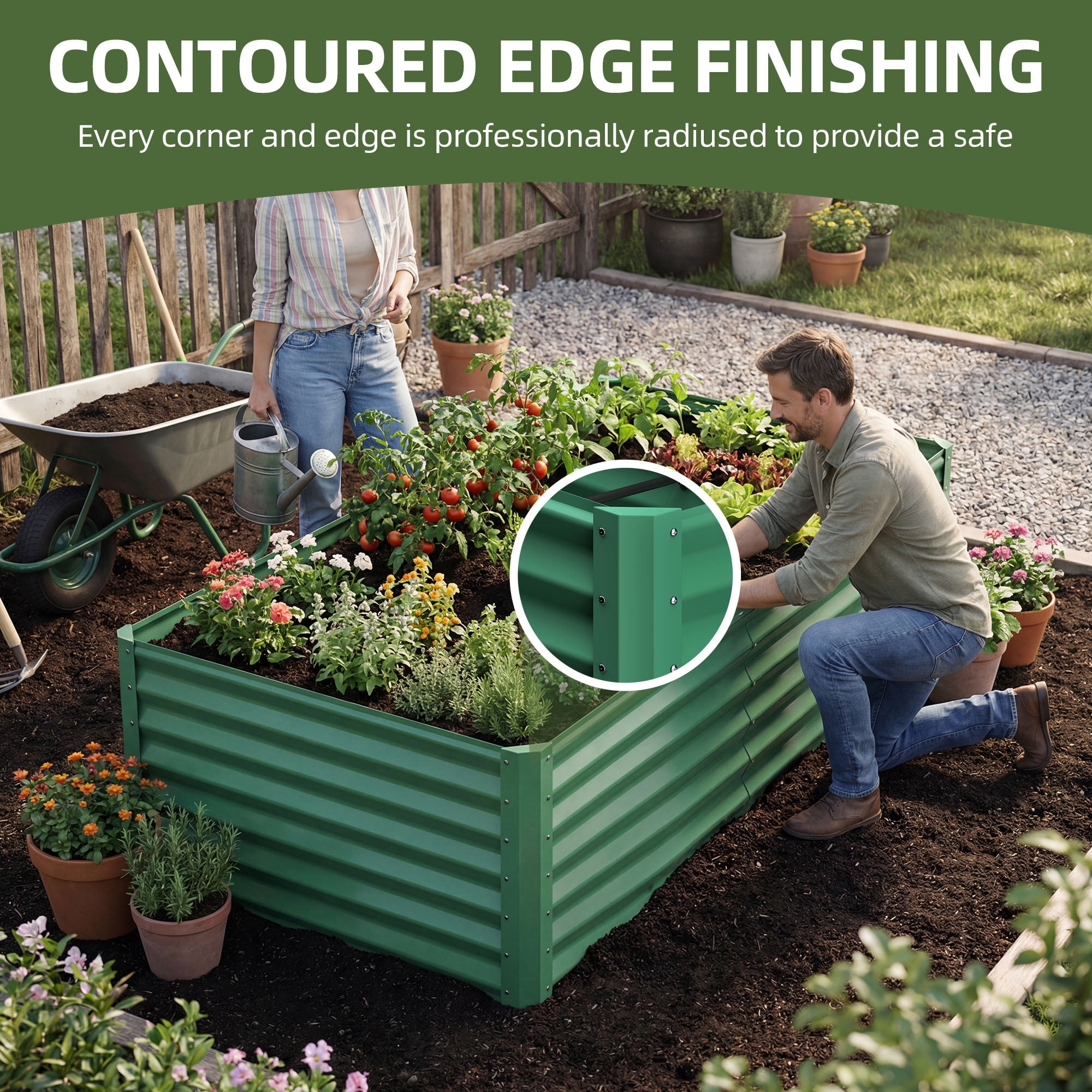 Uforic Galvanized Raised Garden Bed Kit, Metal Planter Box with Gloves, Metal Raised Garden Beds for Vegetables,Green,6x3x3ft