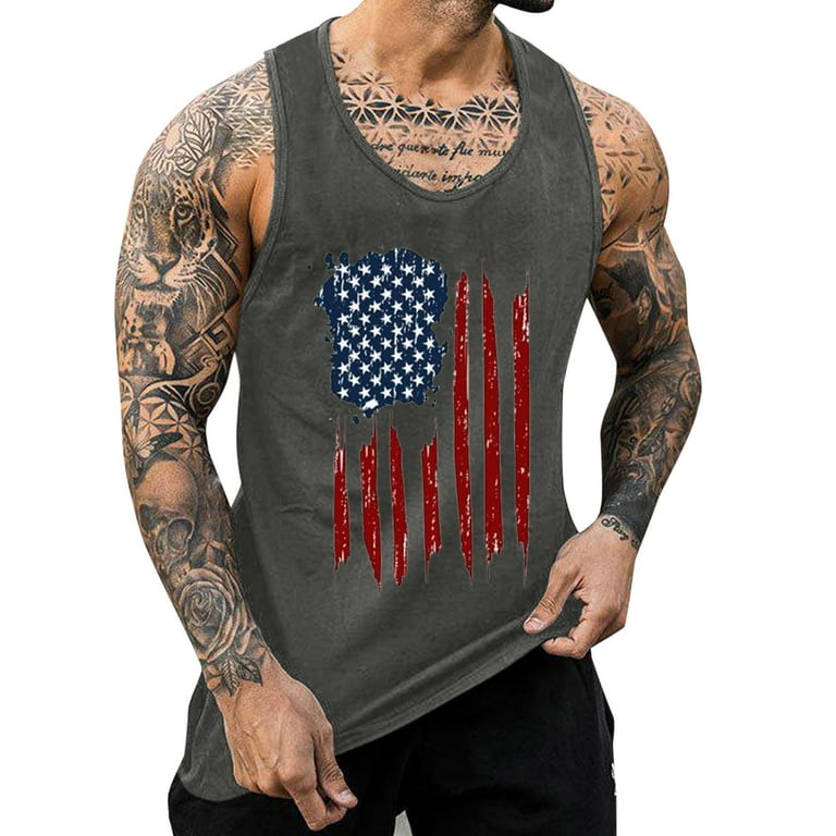 MRULIC tank tops men Men Independence Day Summer Vest Breathable Large Size  Casual Sleeveless Top Loose Full Print Tank Top White + L