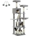 thumbnail image 6 of Pefilos 70" Cat Tree Tower for Indoor Cats, Multi-Level Cat Tree House Cat Scratching Post with 2 Perches, 2 Cat Condos, Hammock and 2 Pompoms, Gray, 6 of 9