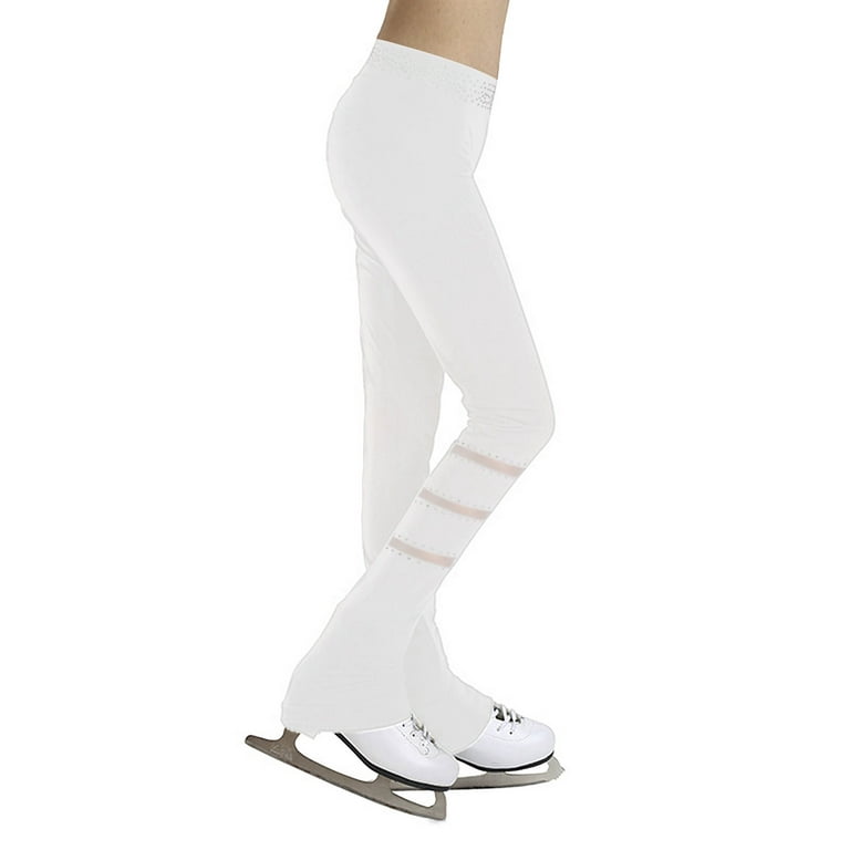 YEAHDOR Kids Girls Ice Skating Pants Shiny Rhinestones Exercise Training Trousers Acrobatics Leggings White 10