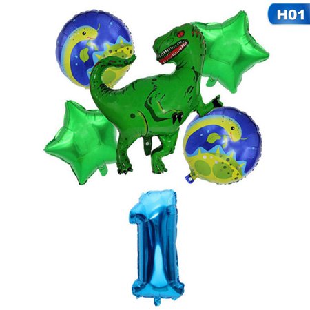 Fancyleo 6pcs Lot Giant Green Dinosaur Foil Number Balloons Set