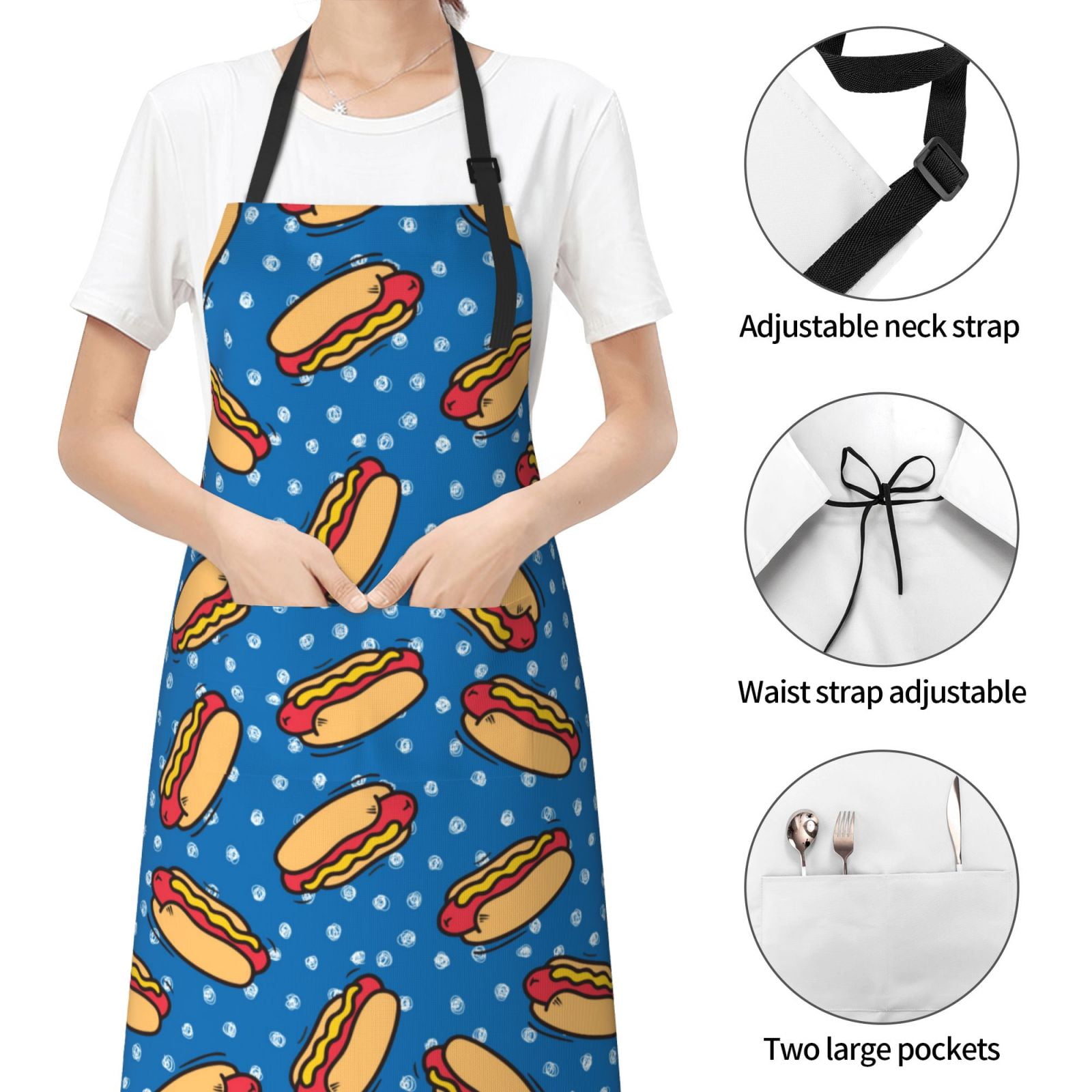 Kdxio Hot Dog 1 Apron with Pockets Adjustable Kitchen Aprons for Men Women Waterproof Aprons for Cooking,Drawing,Crafting, Baking Household Cleaning