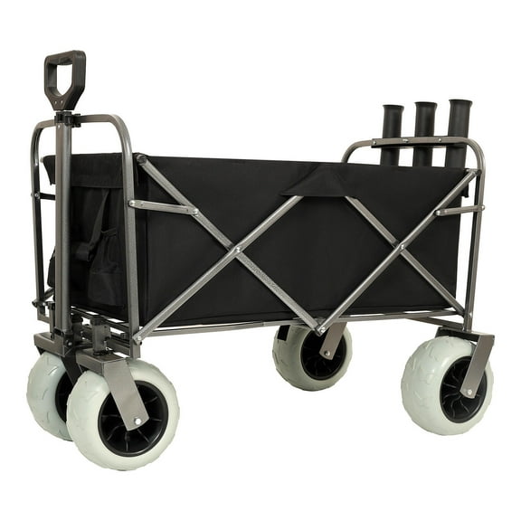 Garden Carts Fishing Cart with Rod Holders ,Beach Wagon with Big Wheels for Sand 500lbs capacity - All Terrain Steel Frame Utility Cart with 9" Pneumatic Tires,strap with multiuse bag ,black,Outdoor