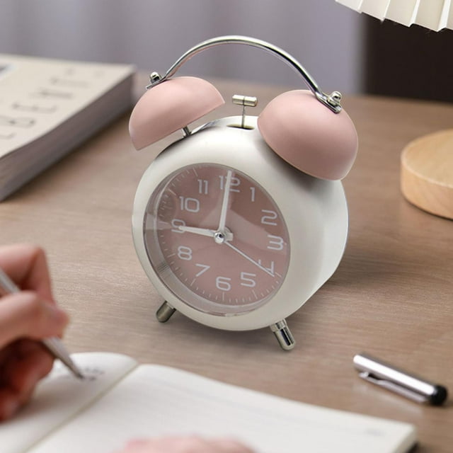 Analogue Alarm Clock without Ticking with Light - LED Lighting - Round - Retro Design - Bell Alarm - Black with White Board - Loud Ringtone for Deep Sleepers - Easy to Use