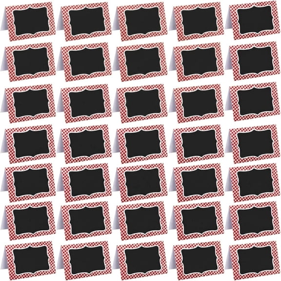36 Pack Red Gingham Tent Chalkboard Labels, 6x4 Inch Buffet Food Place Cards for Picnic BBQ Wedding Baby Shower Table Decor