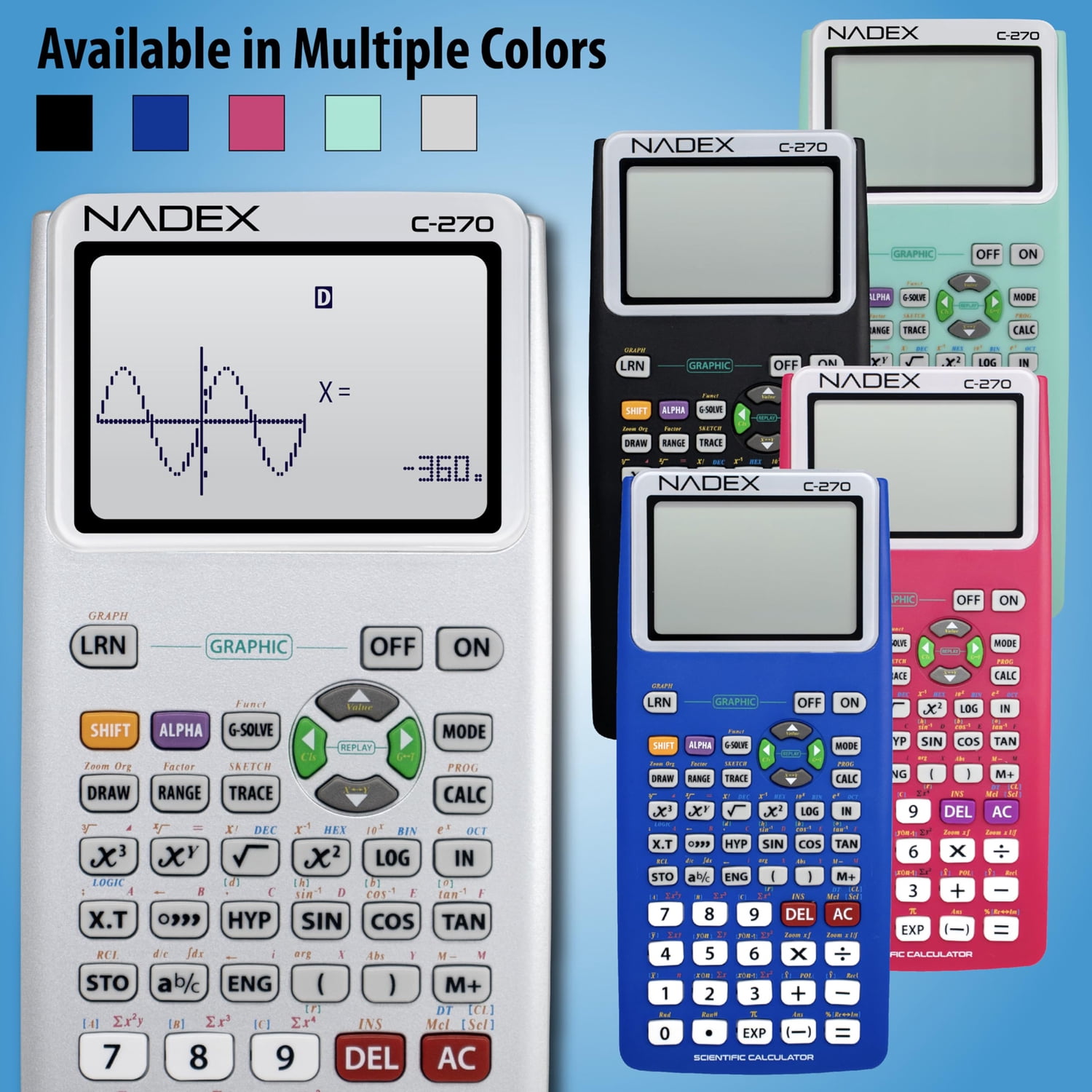 Nadex Coins C-270 Scientific Calculator with Black and White Graph Functions, Battery Powered (Silver), NXTE-1701