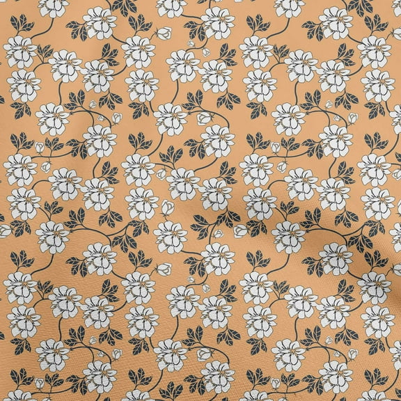 oneOone Polyester Spandex Light Peach Fabric Leaves & Clover Sewing Material Print Fabric By The Yard 56 Inch Wide