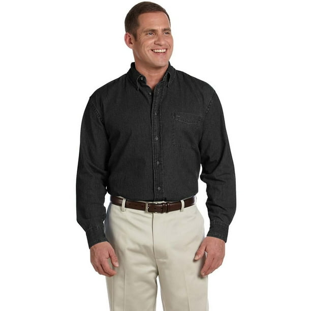 Harriton M550T Mens Extra Tall Denim Shirt Washed Black XLarge