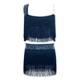 thumbnail image 6 of TiaoBug Kids Girls Latin Dance Outfit Ballroom Salsa Tassel Fringe Dress One Shoulder Crop Top and Skirt Set Navy Blue 14, 6 of 7