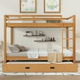 thumbnail image 3 of EUROCO Queen over Queen Size Bunk Bed with Trundle for Kids Teens Adults, Wood Color, 3 of 12