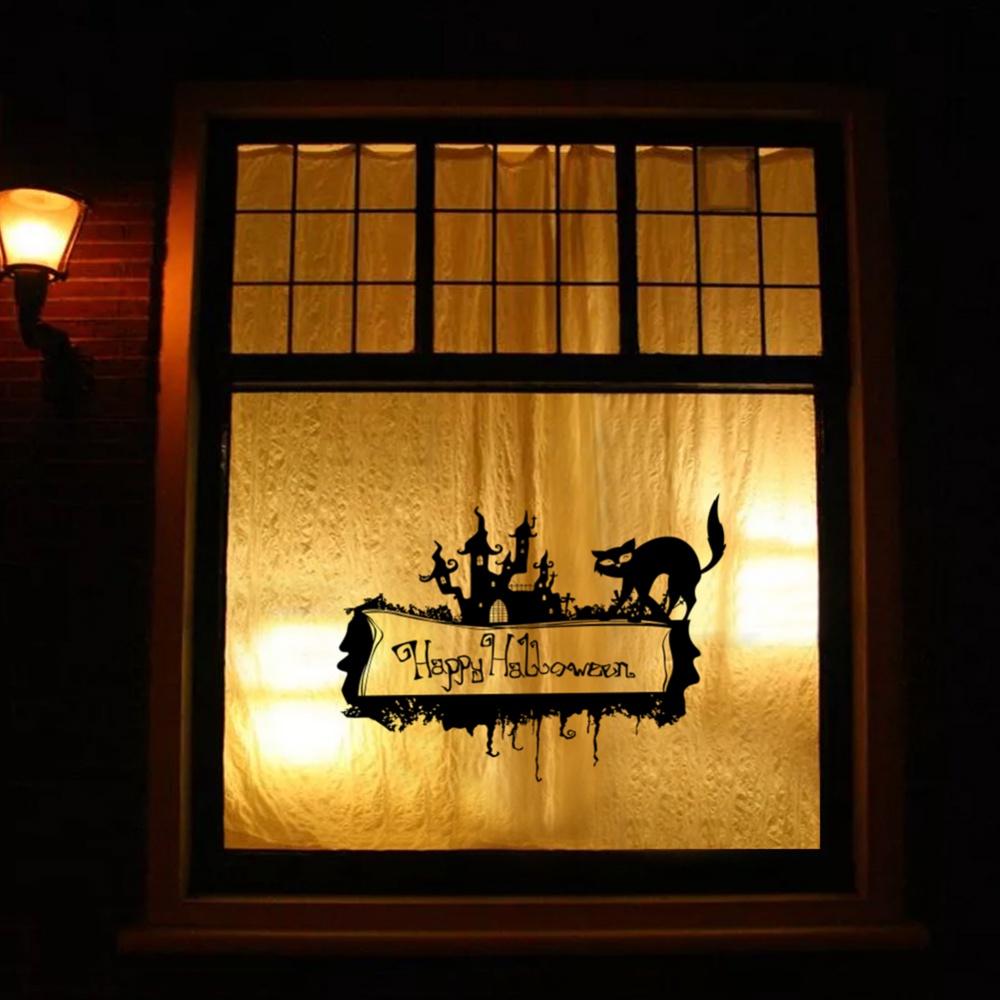 Halloween Window Clings, Black Castle Cat Decals Realistic Horrible