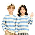 thumbnail image 2 of Resicozy Striped Crew Neck Sweatshirt for Kids Oversized Fleece Pullover Boys Girls Long Sleeve Warm Shirts Casual Lightweight Clothes 3-13 Years Sky Blue 130, 2 of 8
