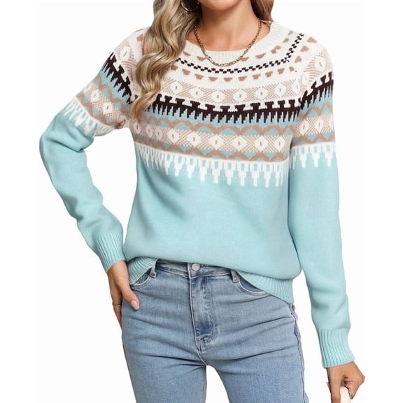 Fair Isle Sweaters for Women Round Neck Lightweight Sweaters Casual Fall Winter Pullover Sweaters Shermie