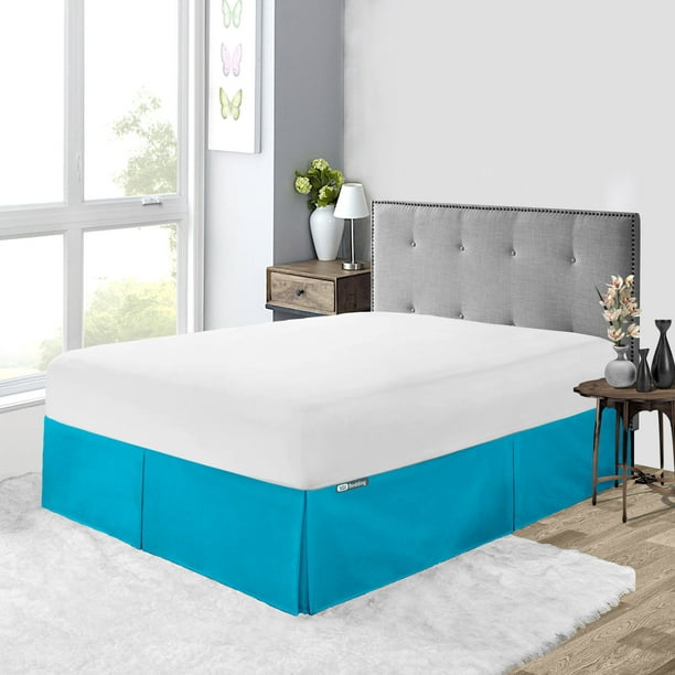 Turquoise Blue Solid Bed Skirt Split, Turquoise King Size Bed Skirt