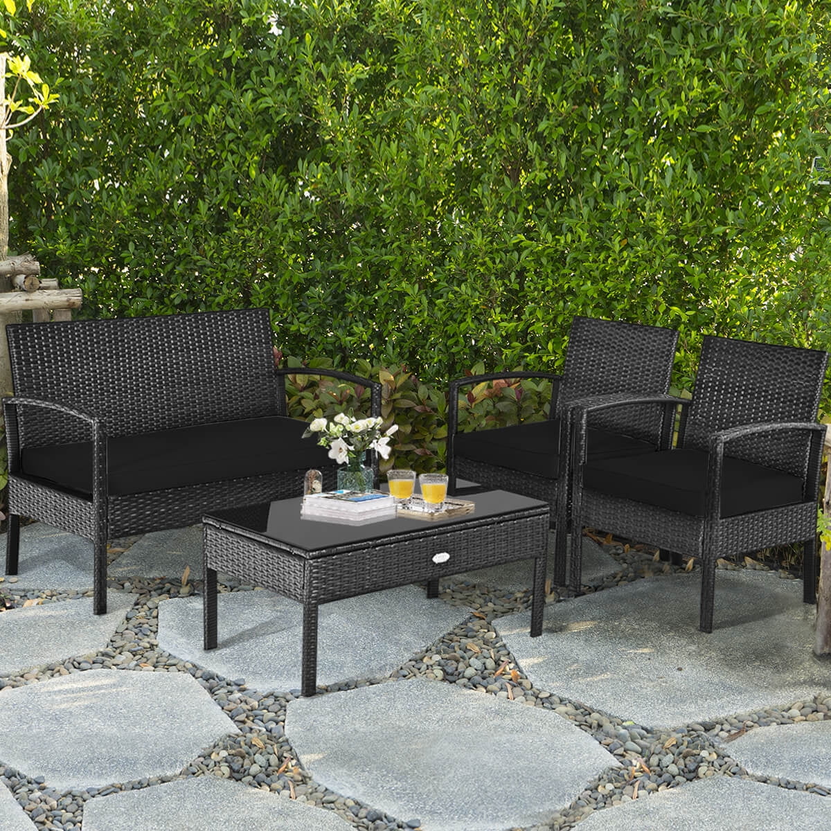 Costway 8 PCS Outdoor Patio Rattan Furniture Set Cushioned Sofa Coffee Table Garden Deck