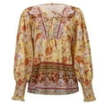 thumbnail image 7 of MNCEKFOD Women's Button Down Shirt Bohemian Trendy Printed V Neck Long Sleeve Shirt with Tie Comfy Summer Casual Blouse Shirts Yellow M, 7 of 7