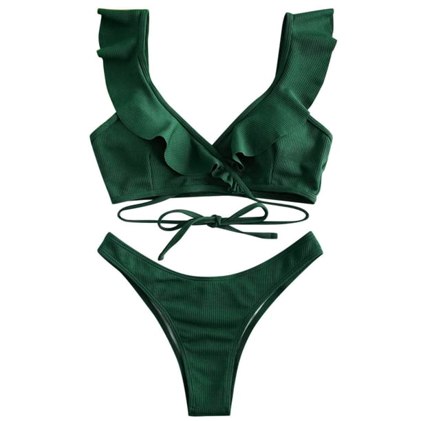 Gibobby Trajes de Natación para Mujer Conjunto Bikini Ropa de playa Traje de baño Cintura de baño Mujeres Traje de baño acolchado con volantes Trajes de (Azul,XL)