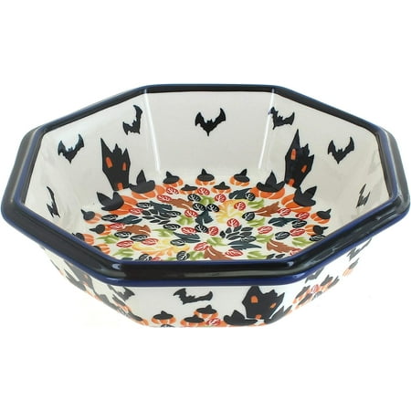

Blue Rose Polish Pottery Haunted House Large Octagonal Bowl
