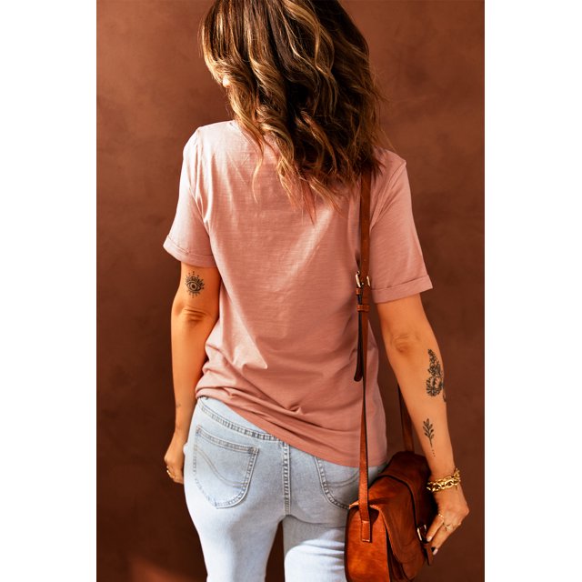 ABPHQTO Camiseta de manga corta enrollada de color sólido naranja para mujer