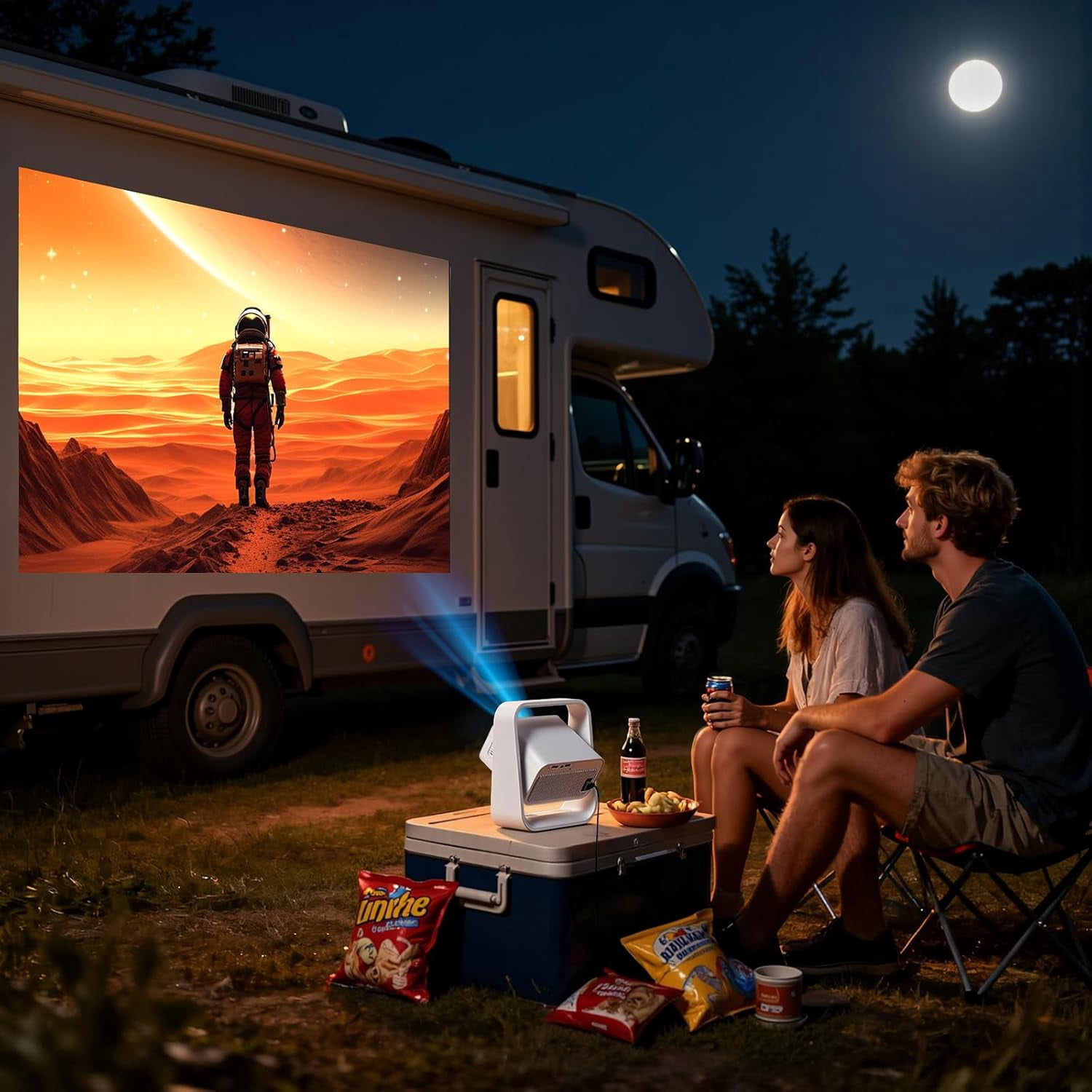 Projector with Electric  &  Correction, 1080P 4K Supported Android 12.0 Dual-Band WiFi  USB Portable for Bedroom Outdoor Home Theater Gaming S106