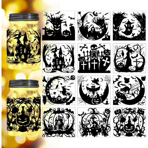 Elements Decor Silhouette Cutouts for Mason Can Glass Jar Wishing Bottle Lantern Decor(No Stickers) 12Pcs Reusable Silhouette for DIY Craft Kit Jar Decals Art Mural Home Garden diy