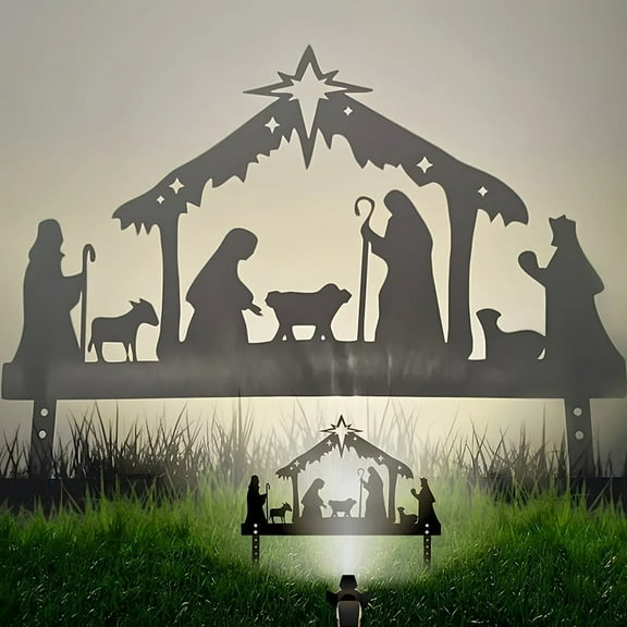 Nativity Scene Outdoor Garden Decor - Holy Night Christmas Projection Ornament for Lawn Yard or Halloween Party Decoration | Religious Holiday Figurines & Festive Light-Up Display