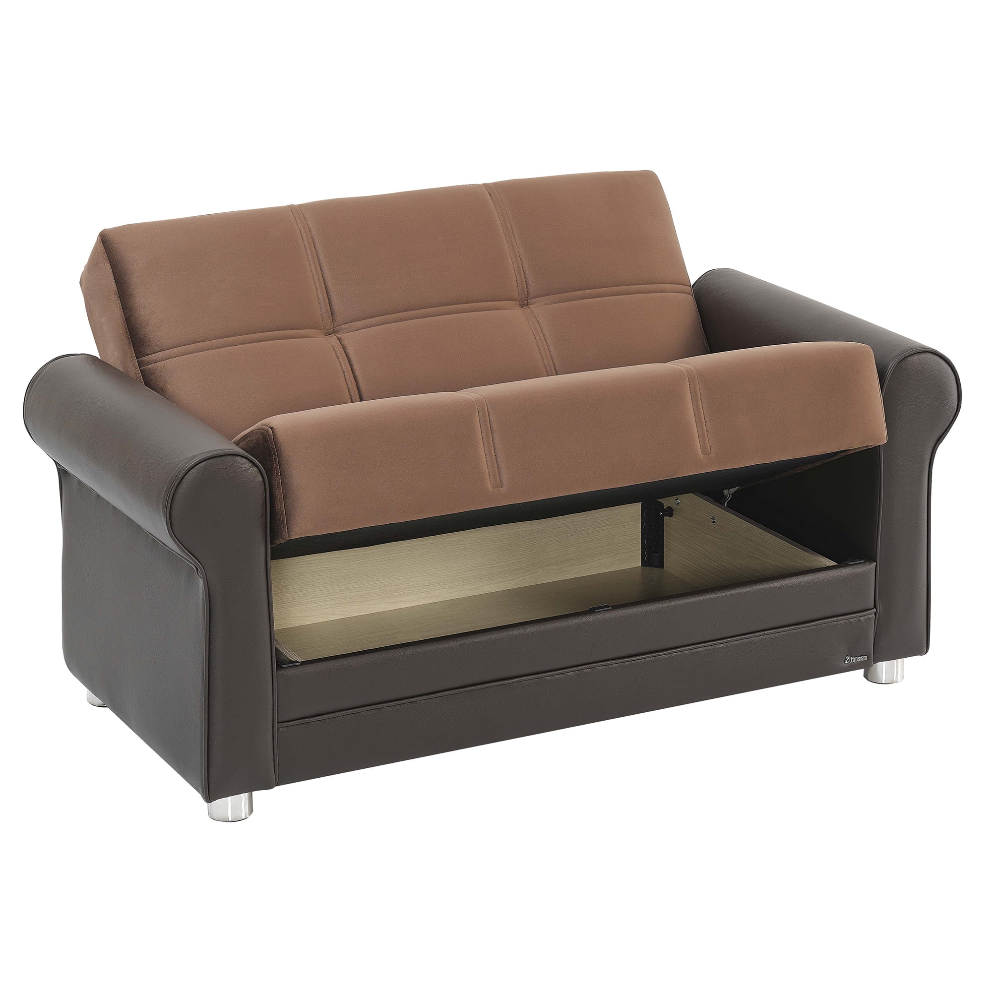 Ottomanson Convertible Sleeper Loveseat with Hidden Storage, Firm Seating, Brown