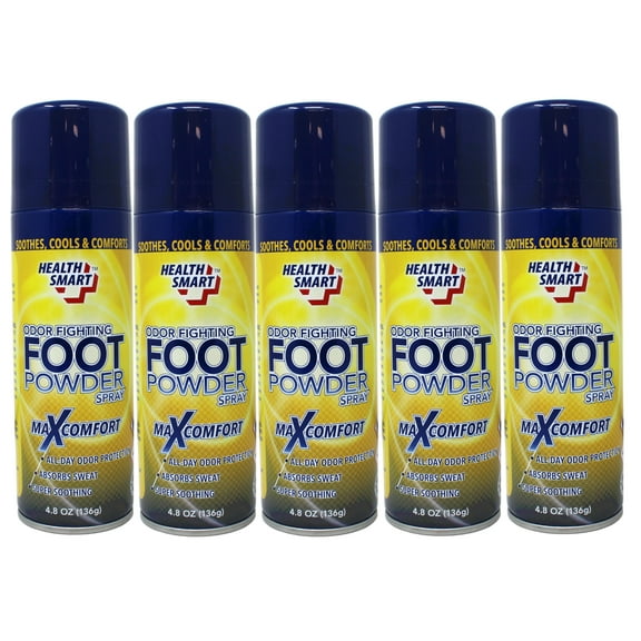 5 Pack - Health Smart Foot Powder Spray – Odor Control & Moisture Absorption, Maxcomfort, All Day Odor Protection – 4.8 oz