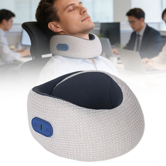 Travel Pillow with Heat,Vibration Massage,Portable Rechargeable Adjustable Airplane Neck Pillow,with Headrest Support for Head,Neck,and Chin,for Pain Relief at Home,Car,Office,Travel(Grey)