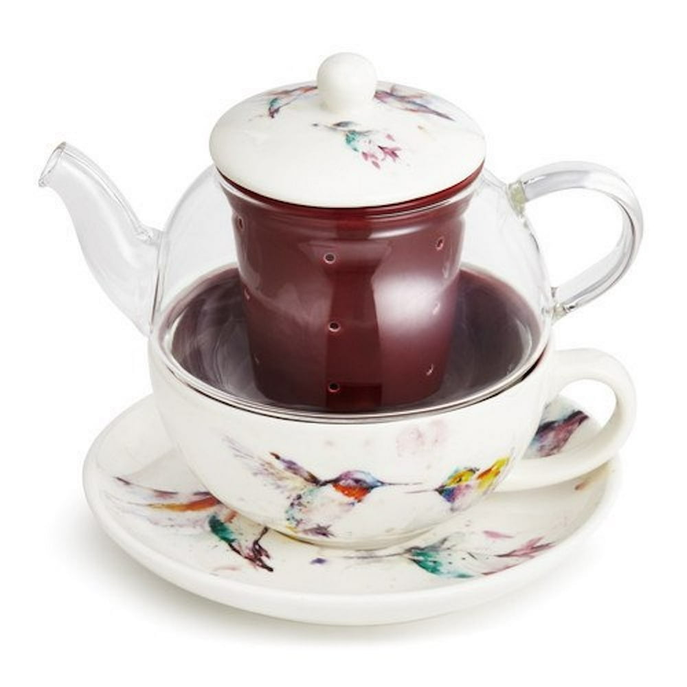 Demdaco Dean Crouser Hummingbirds TeaForOne Set Nesting 14 oz. Teapot, Cup, Saucer & Infuser