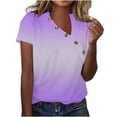 thumbnail image 3 of SROBPTY Womens T-Shirts Print V Neck Short Sleeve Button Loose Breathable Summer Tops for Casual Wear, 3 of 5