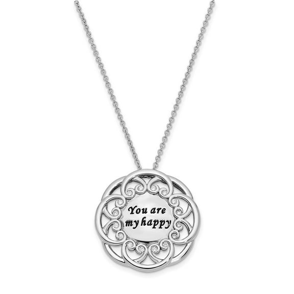Auriga 925 Sterling Silver CZ Antiqued You Are My Happy. Necklace for Women 18"
