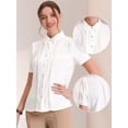 thumbnail image 2 of Camisa con botones para mujer 2023 Blusa de manga corta con ribete en contraste blanco XL, 2 of 6