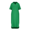 thumbnail image 5 of Besolor Robes Grande Taille pour Femmes Col en V à Revers Manches Longues Robe en Coton et Lin Ample Fluide Ourlet Arrondi Robe Midi, 5 of 5