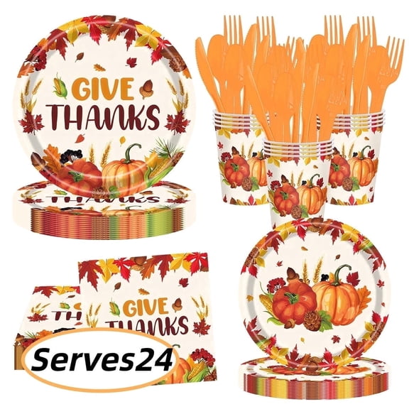 Thanksgiving Paper Plate Disposable Pumpkin Plates and Napkins Sets for Fall Thanksgiving Party Supplies Serves 24