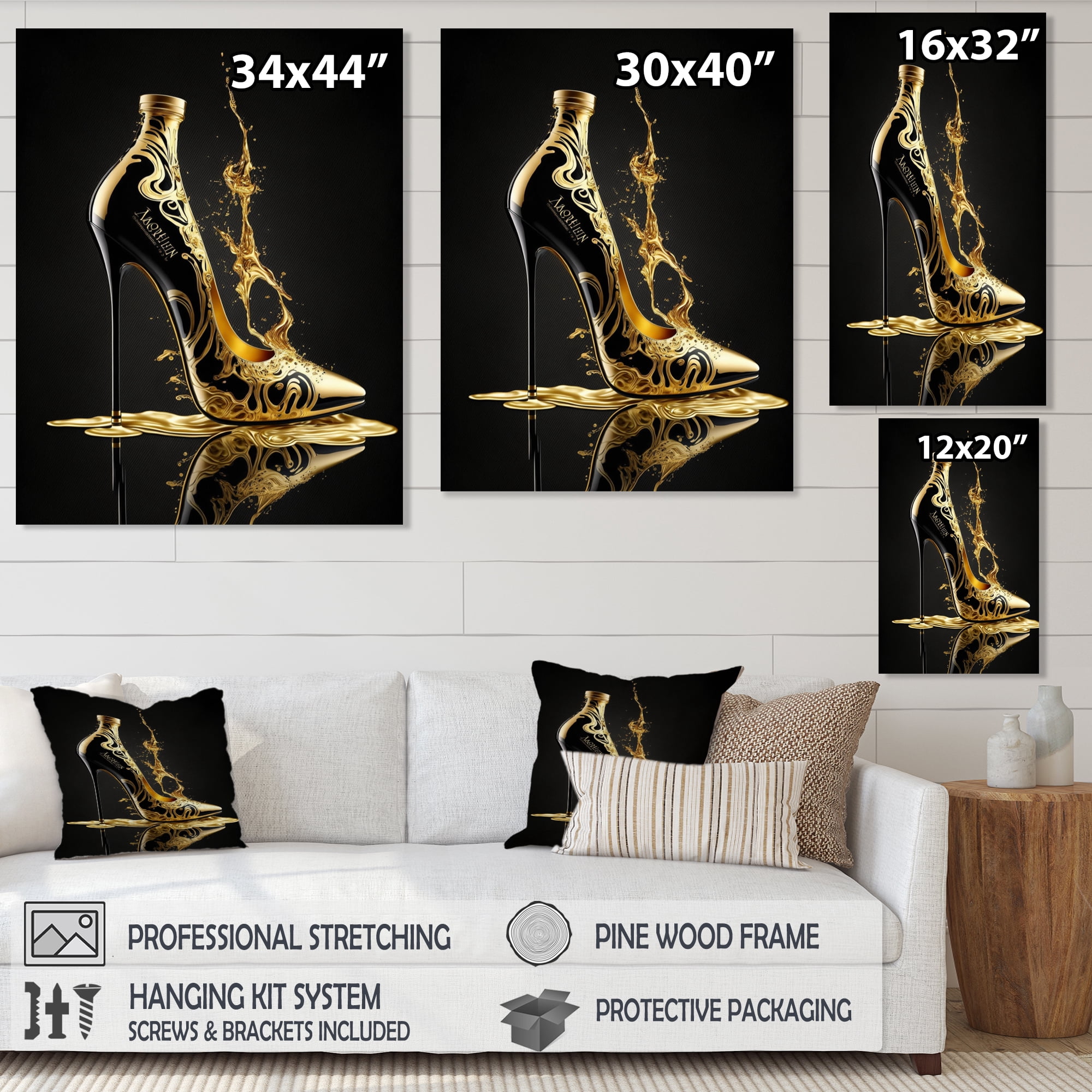 Designart Golden Drip High Heel Canvas Wall Art
