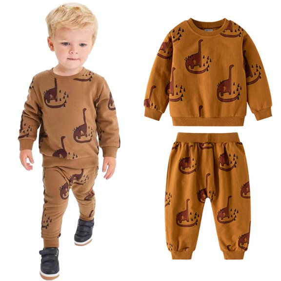 KYAIGUO Kids Toddler Spring Dinosaurs Sweatshirt Set for Girls Boys Fall Casual Athletic Sweatsuit Outfit 2PCS Baby Long Sleeve Crewneck Loose Tracksuits Outfits for 2-7Y