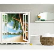 Gazebo Theme Bath Set Ocean Beach House with Palm Tree Fabric Shower Curtain
