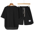 thumbnail image 4 of Puliio Men's Summer Waffle Knit Pajamas Set Short Sleeve Crew Neck Top & Shorts With Pockets Sleepwear Sets 2 Piece, 4 of 4