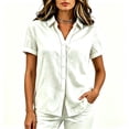 thumbnail image 4 of Asgosdo Womens Button Down Shirts Cotton Linen Short Sleeve Collared Loose Fit Tops Soft Cozy Summer Blouses, 4 of 6