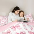 thumbnail image 5 of Homewish Girly Pink Ribbon Full Size Comforter Sets for Kid, Fairy Tale Princess Bedding Comforter Set, Cartoon Polkadots Bow Reversible Bedding Sets, Microfiber Bedroom Decor, 3-Piece, 5 of 8