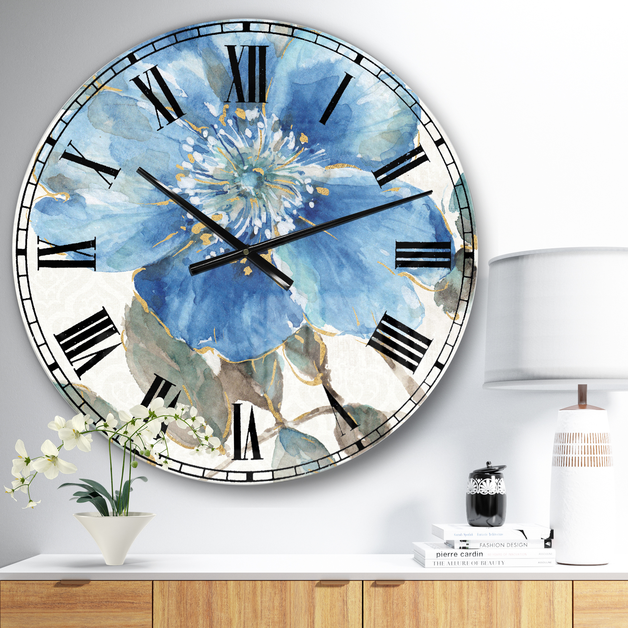 Designart 'Indigold Watercolor Flower I' Traditional Wall Clock