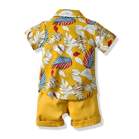 

nsendm Toddler Kids Baby Boys Floral Short Sleeve Button Down Shirt Casual Shorts Pants Set Summer Beach Pack Baby Clothes Childrenscostume Yellow 18-24 Months