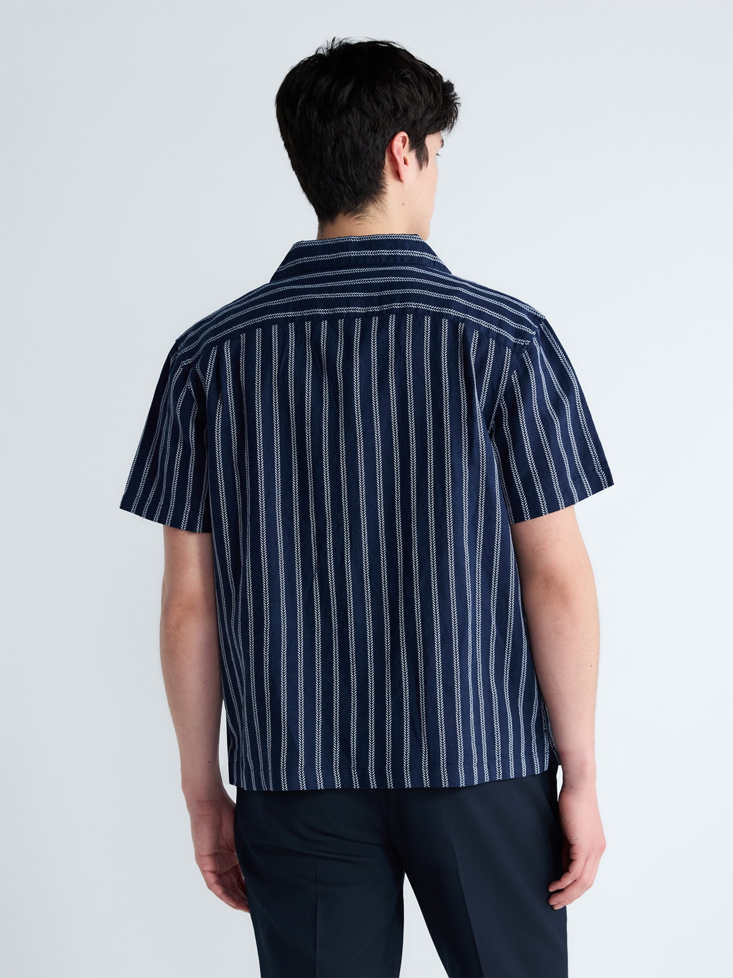 Free Assembly Men's Linen Blend Dobby Camp Shirt with Short Sleeves, Sizes S-3XL